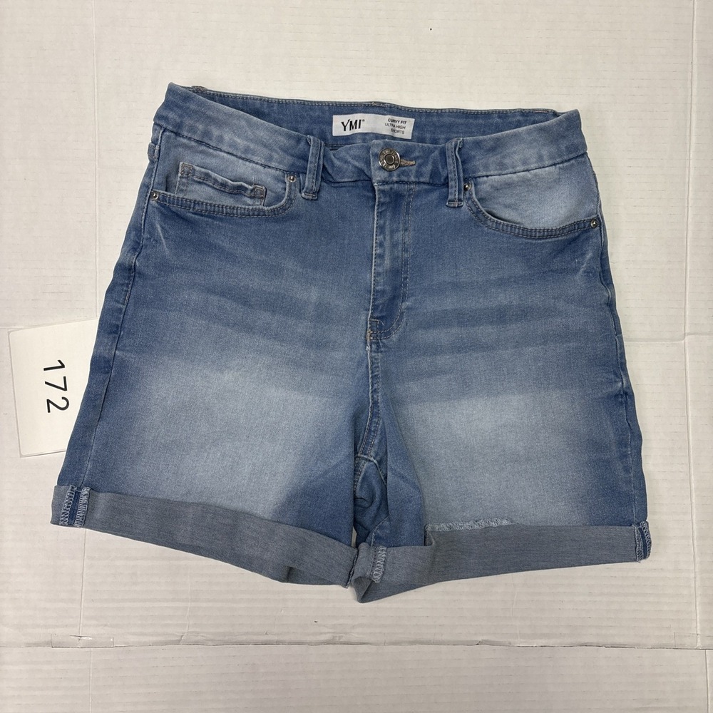 YMI Curvy Fit Ultra High Rise Denim Shorts Women's Size 7/28 Light Blue Stretch